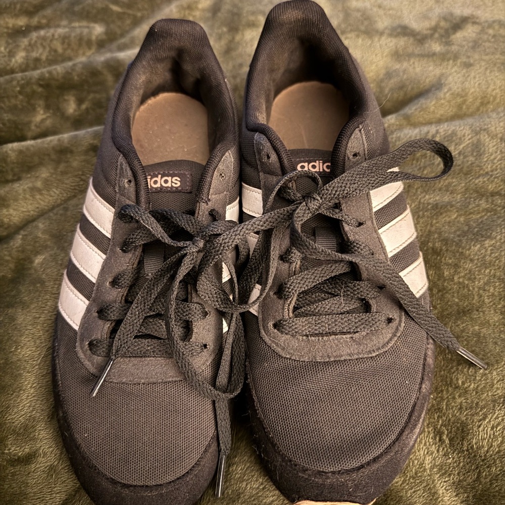 Adidas Women’s Black Sneakers with White Stripes